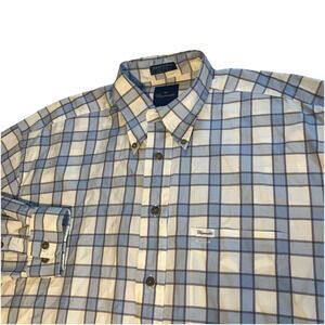 Men's Blue Faconnable Plaid Button-down‎ Long Sleeve Shirt XL USA Blue White